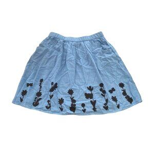 Garnet Hill Kids Linen Cotton Appliqué Skirt Blue Size XL